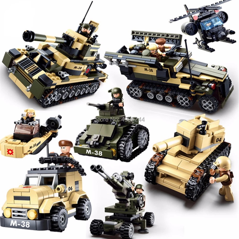 

Sluban 0587 928pcs 8 In 1 Military Tank Helicopter Assault Car Building Block Bricks Toy