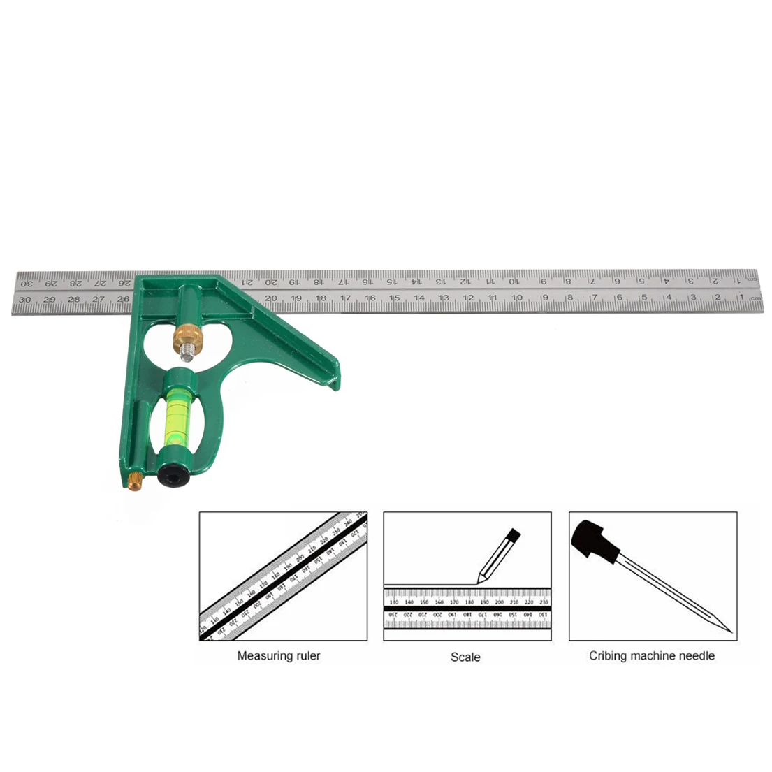 

300mm Multifuncational Combination Ruler 45/90 Degree Movable Protractor with Bubble Level for Measuring Set Tools