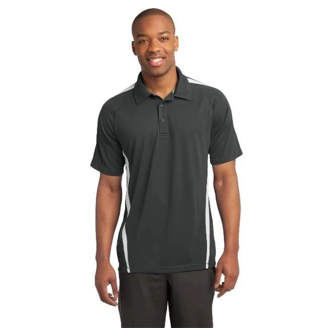 Sport-Tek ST685 Mens PosiCharge Micro-Mesh Colorblock Polo Tees Iron Grey &amp White - 2XL |