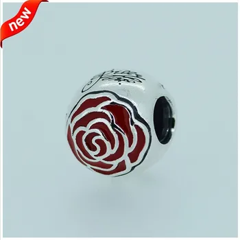 

CKK 925 Sterling Silver Jewelry Belle Enchanted Rose Silver Charm With Red Enamel Beads Fits Bracelets For Jewelry Making