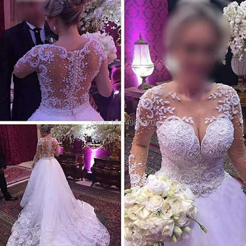 Vestidos De Novia сексуальное иллюзионное свадебное платье на заказ с аппликацией и длинным рукавом свадебное платье Robe De Mariee бальное платье