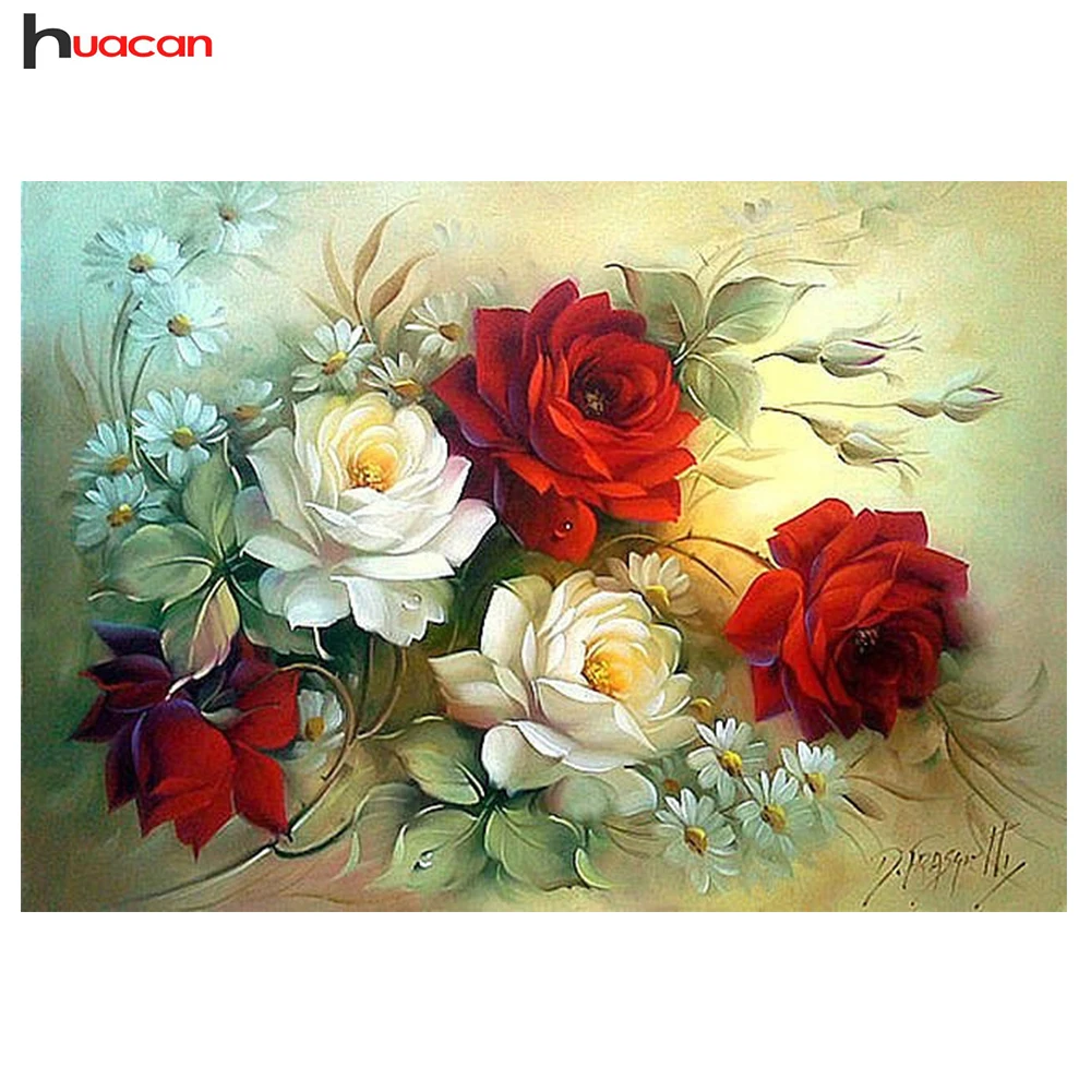 

HUACAN Full Floral Diamond Painting Cross Stitch Hobbies and Craft DIY 5D Red Peony Diamond Embroidery Wall Decor Festival Gift