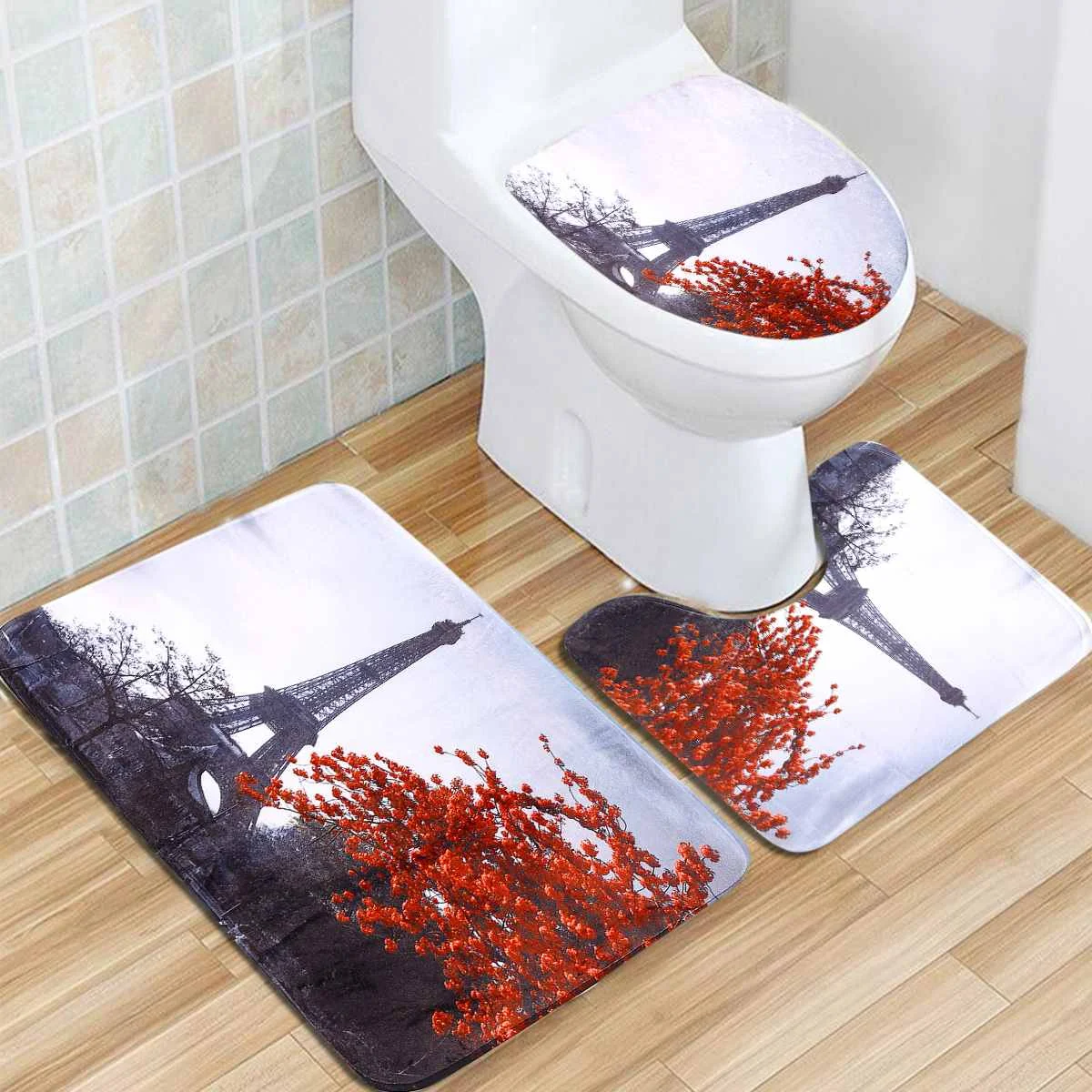 Preise Eiffelturm Paris Landschaft Druck Badezimmer Dusche Vorhang Set Wasserdichte Anti Slip Sockel Teppich Deckel Wc Abdeckung Bad Matte Set