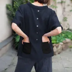 Винтаж плюс размеры свободные Blusas Лето 2019 г. для женщин пуговицы топы с короткими рукавами карманы лоскутное повседневные рубашки