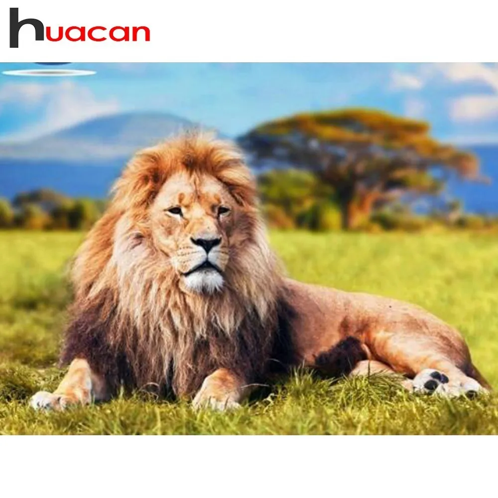 

Huacan Diamond Painting Cross Stitch Lion Picture Of Rhinestones Mosaic Full Square Drill Diamond Embroidery Animal Gift