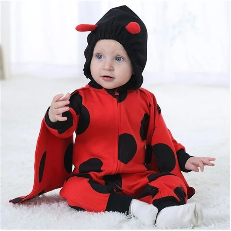 

Androktones 2018 Spring Newborn Infant Baby Clothes Pure Cotton Romper Hooded Jumpsuit Red Ladybug Onesie Cosplay Girls Costume