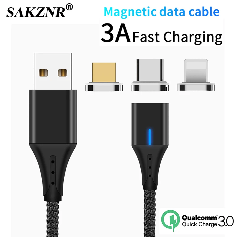 

3A Magnetic Micro USB Cable For iPhone Samsung Type-c Charging Charge Magnet Charger Adapter USB Type C Mobile Phone Data Cables