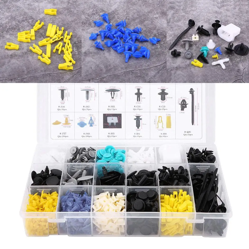 

730Pcs Universal Car Accessories Body Plastic Push Pin Rivet Fasteners Trim Moulding Clip Set Auto Decorative Bumper Clip