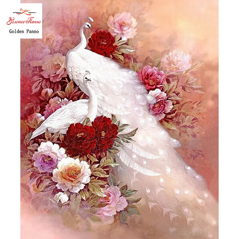 

Diamond Painting Full Square Daimond Embroidery Diamant Mosaic Sale Displasy Broderie Diamant White Peacock in the Flower Sea 12