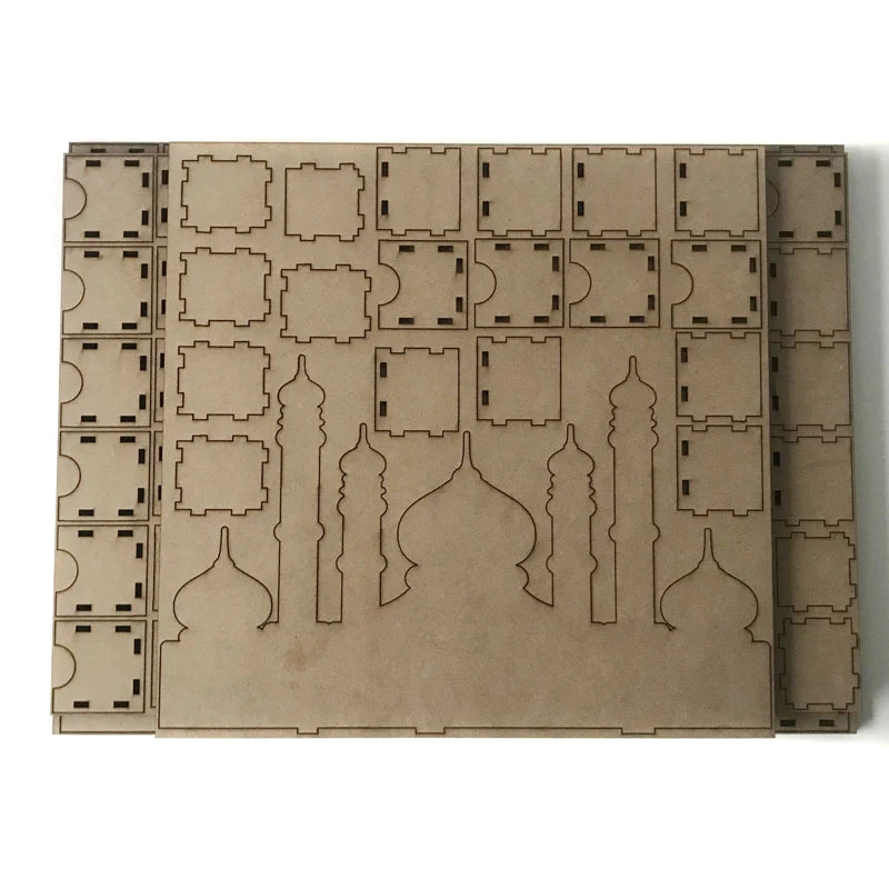 

1Pcs Wooden Muslim Architectural Style Eid Calendar Sign DIY Mubarak Ramadan Calendar Sign Gift Boxes Decorations