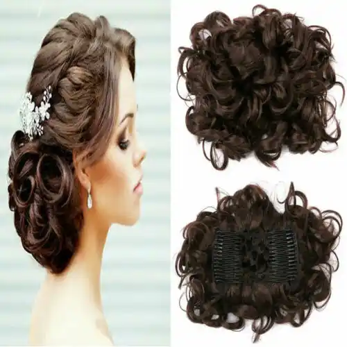 Comb Clip In Curly Hair Piece Chignon Updo Wedding Hairpiece