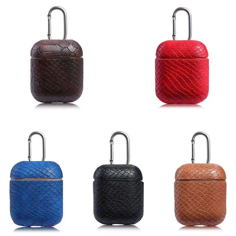 

For AirPods Headphone Case Leather Wireless Bluetooth Storage Box Cover Snake Belt Hook Shockproof Waterproof
