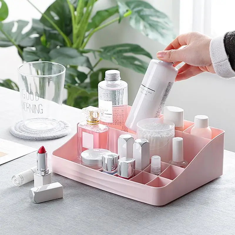 

Jewelry Lipstick Cosmetic Storage Box Desktop Dressing Box Skin Care Products Nail Polish Case Multi-compartment Cherry Pink
