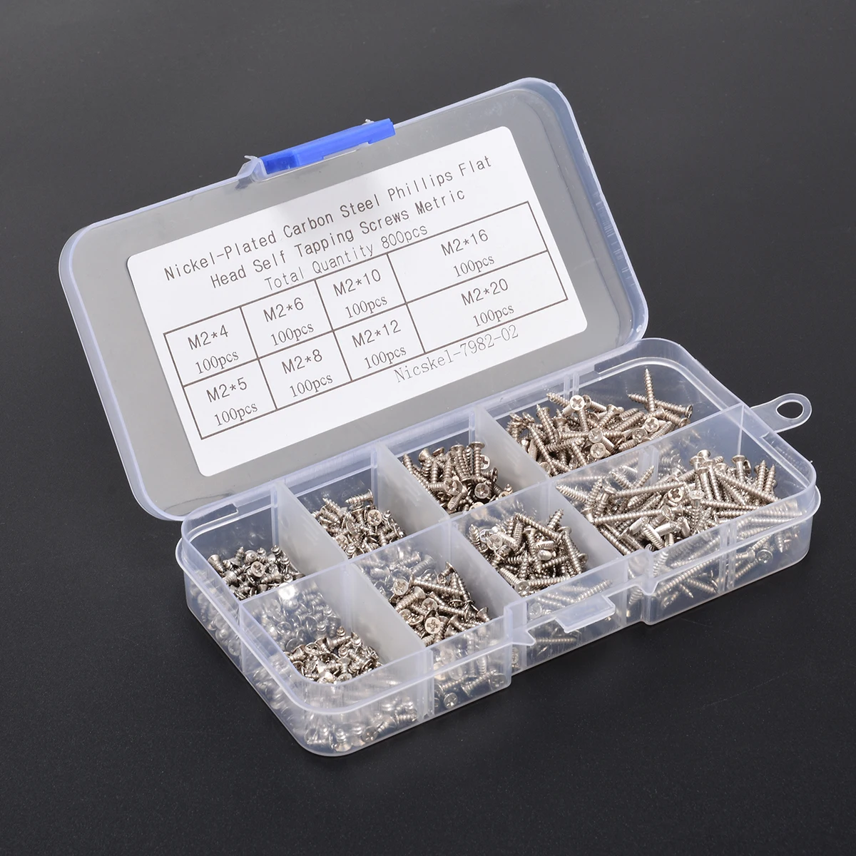

800pcs/set M2 Nickel-plated Carbon Steel Self Tapping Screws Cross Drive Pan Head Screw Assorted Industry Hardware Fastener