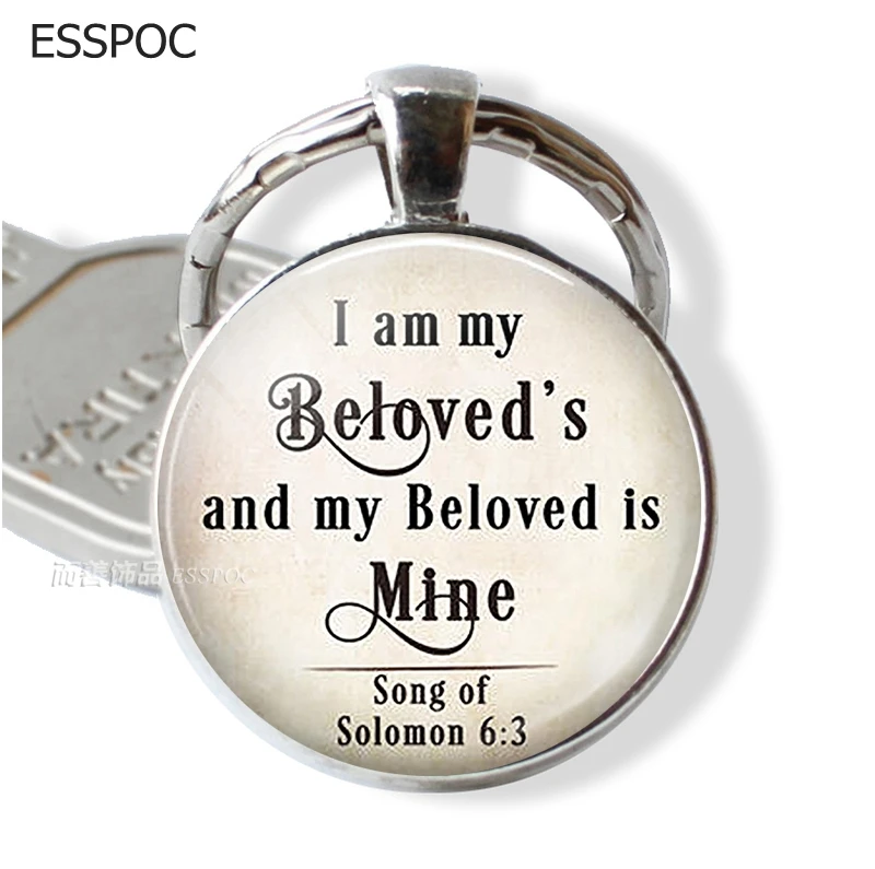 

I Am My Beloved's and My Beloved Is Mine Quote Pendant, Romantic Gift Love Quote Jewelry Bible Key Chain Key Ring Key Fob