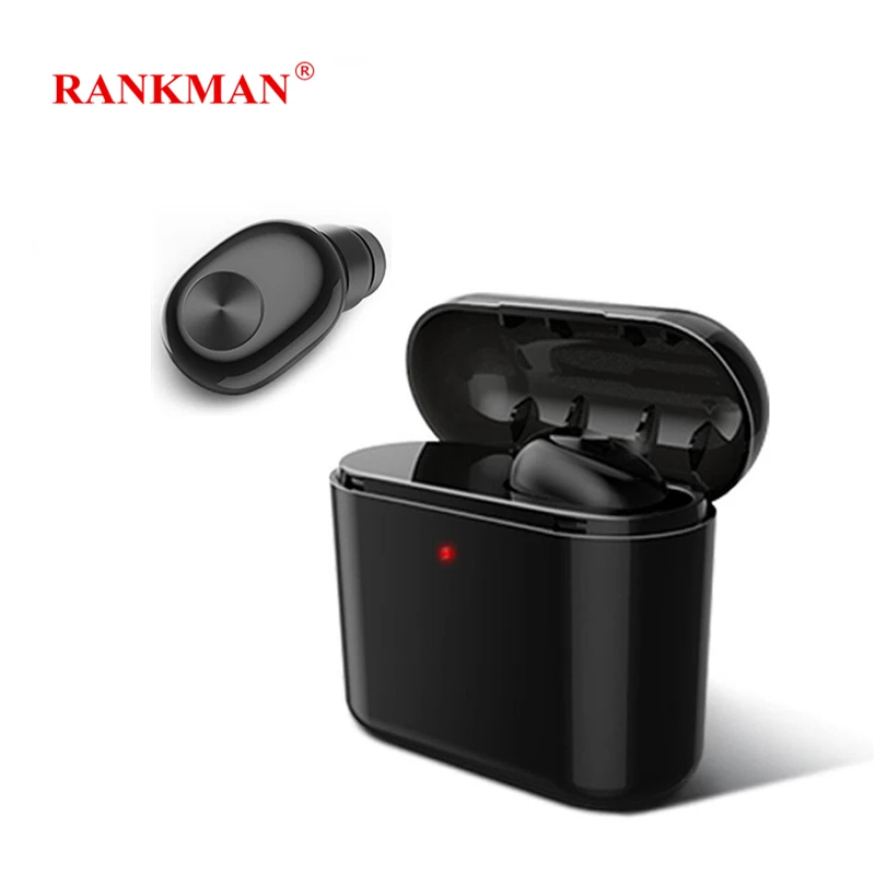 

Rankman Bluetooth Mini Single Wireless Earphone Stereo Earbuds Portable Invisible Earphones with Charging Box for Smart phones