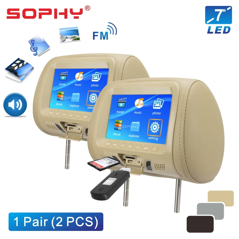 Продажа 2 шт. 7 дюймов Автомобильный подголовник монитор светодиодный цифровой экран Подушка монитор с MP4 MP5 плеер USB SD заднего сиденья Развлечения ...