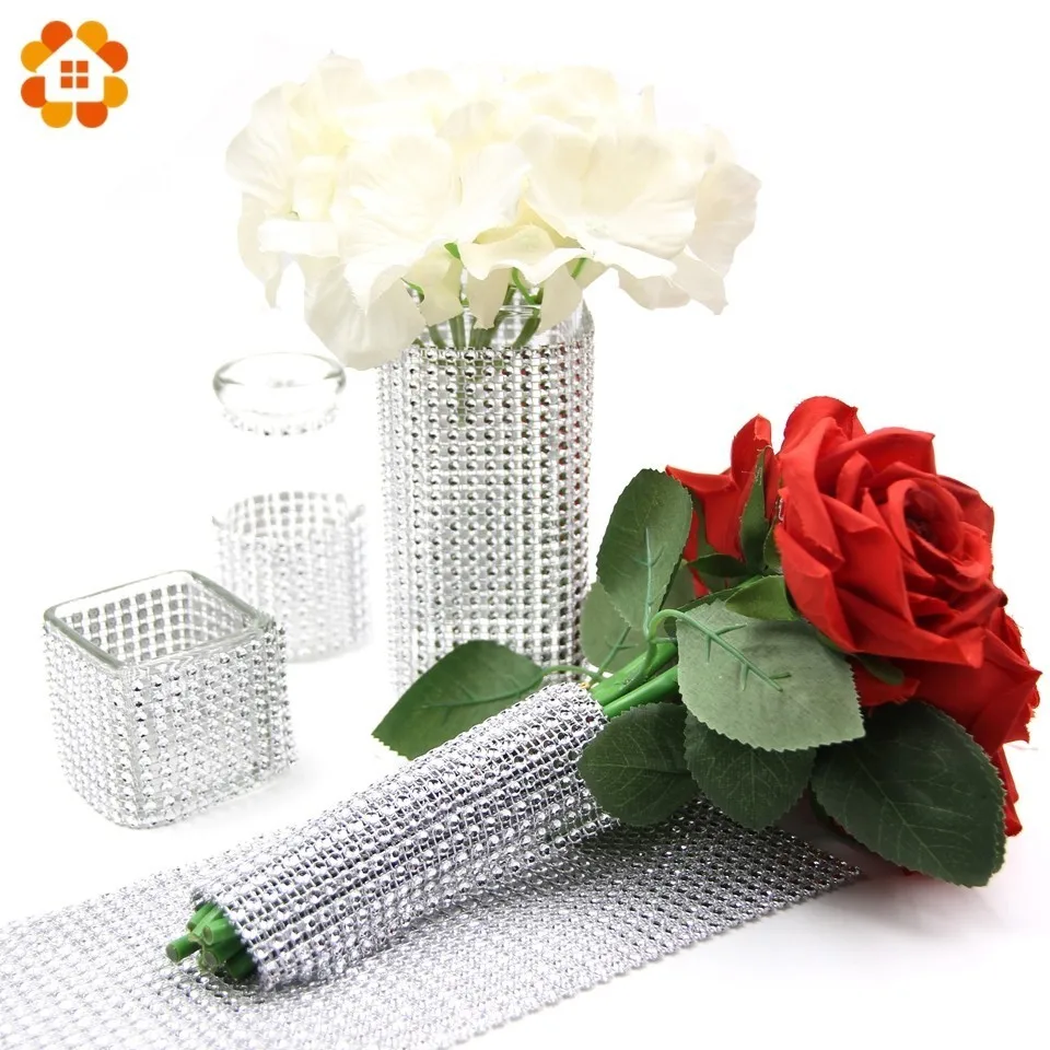 

1Yard Gold Bling Diamond Mesh Wrap Ribbon Silver Rhinestone Mesh Roll Tape Tulle Crystal Ribbon For DIY Craft Wedding Decoration