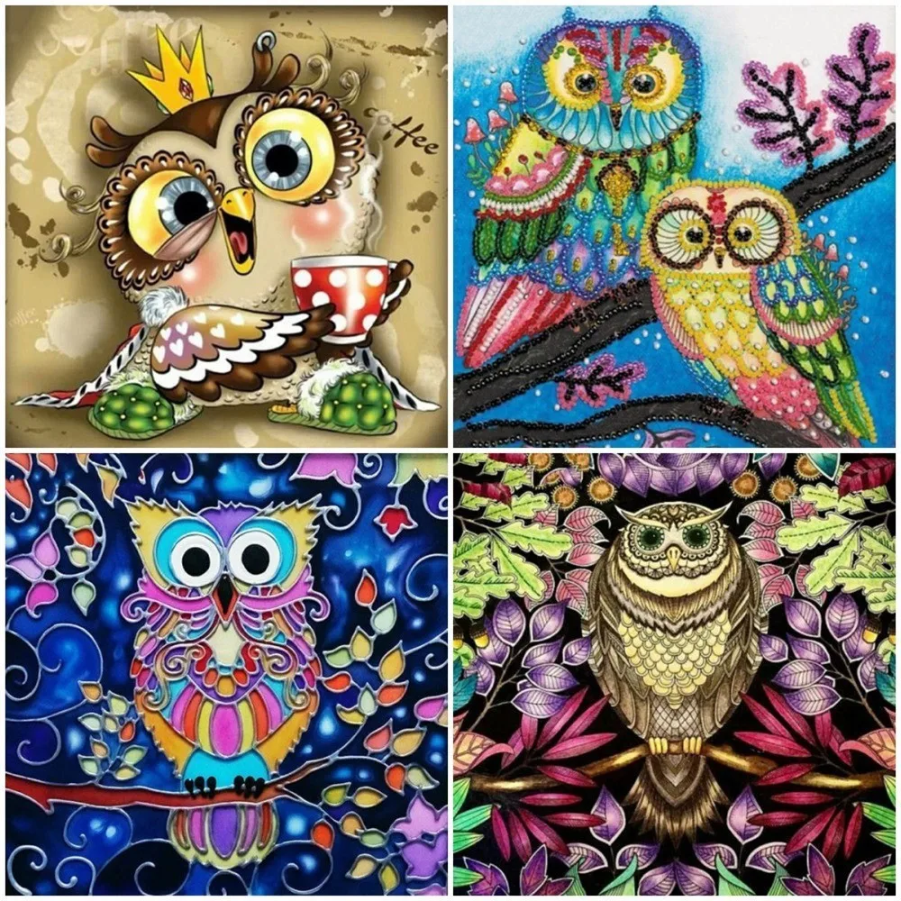 

Huacan Diamond Painting Owl Pictures By Rhinestones Mosaic Animals Full Square Drill Handicraft Diamond Embroidery Cartoon Gift