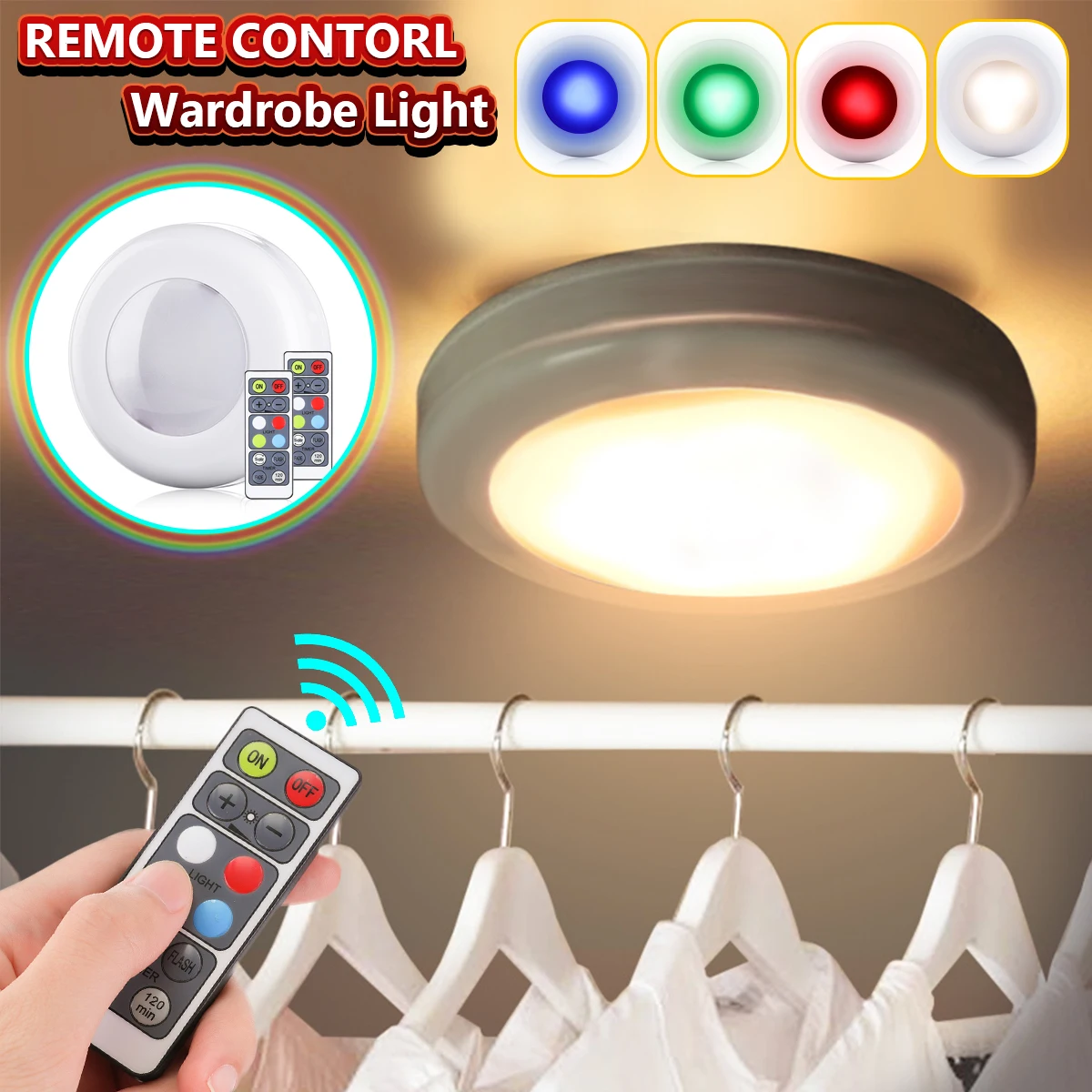 

6PCS Remote Control LED Wardrobe Bed light lamp Wireless RGB Under Kitchen Cabinets lights For Close Wardrobe Stair Night lamp