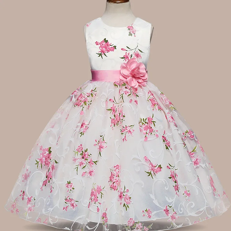 Lovely Print Flower Little Baby Girls First Communion Dress With Lace Tulle Flower Boutiques Birthday Party Gown Dress For Girls