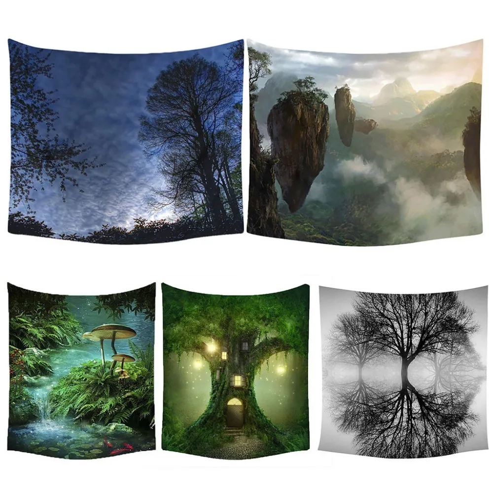 

Bohemian Mountain Forest Tapestry Carpet Rugs Sandy Beach Throw Beach Towel Plus Long Table Cover Hippie Tapestries Home Art
