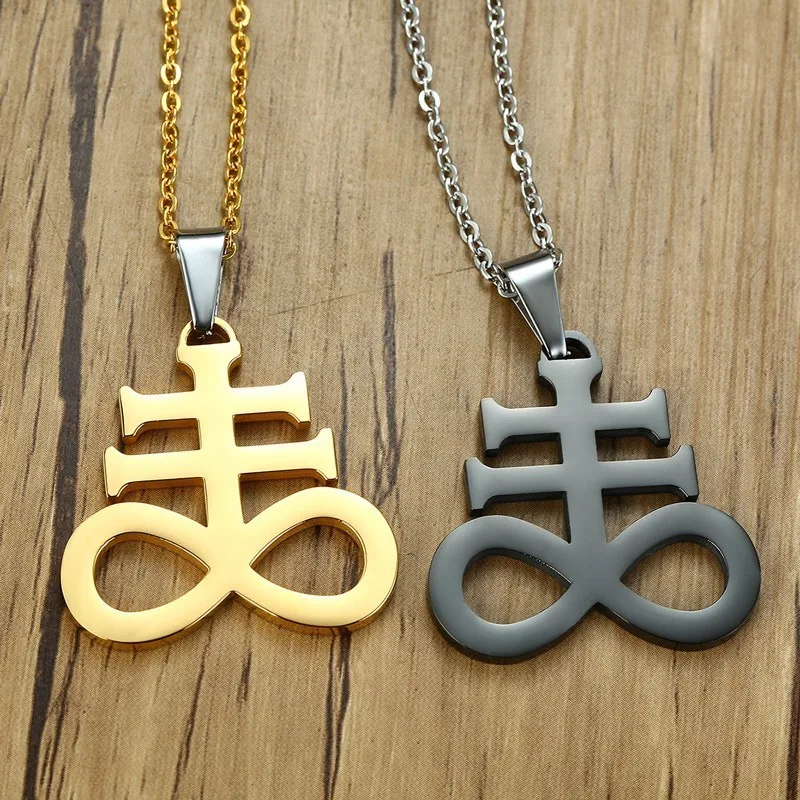 

Mens Sulfur Leviathan Cross Sulphur Pendant Necklaces Stainless Steel Church of Satan Satanic Inverted Crucifix Male Jewelry