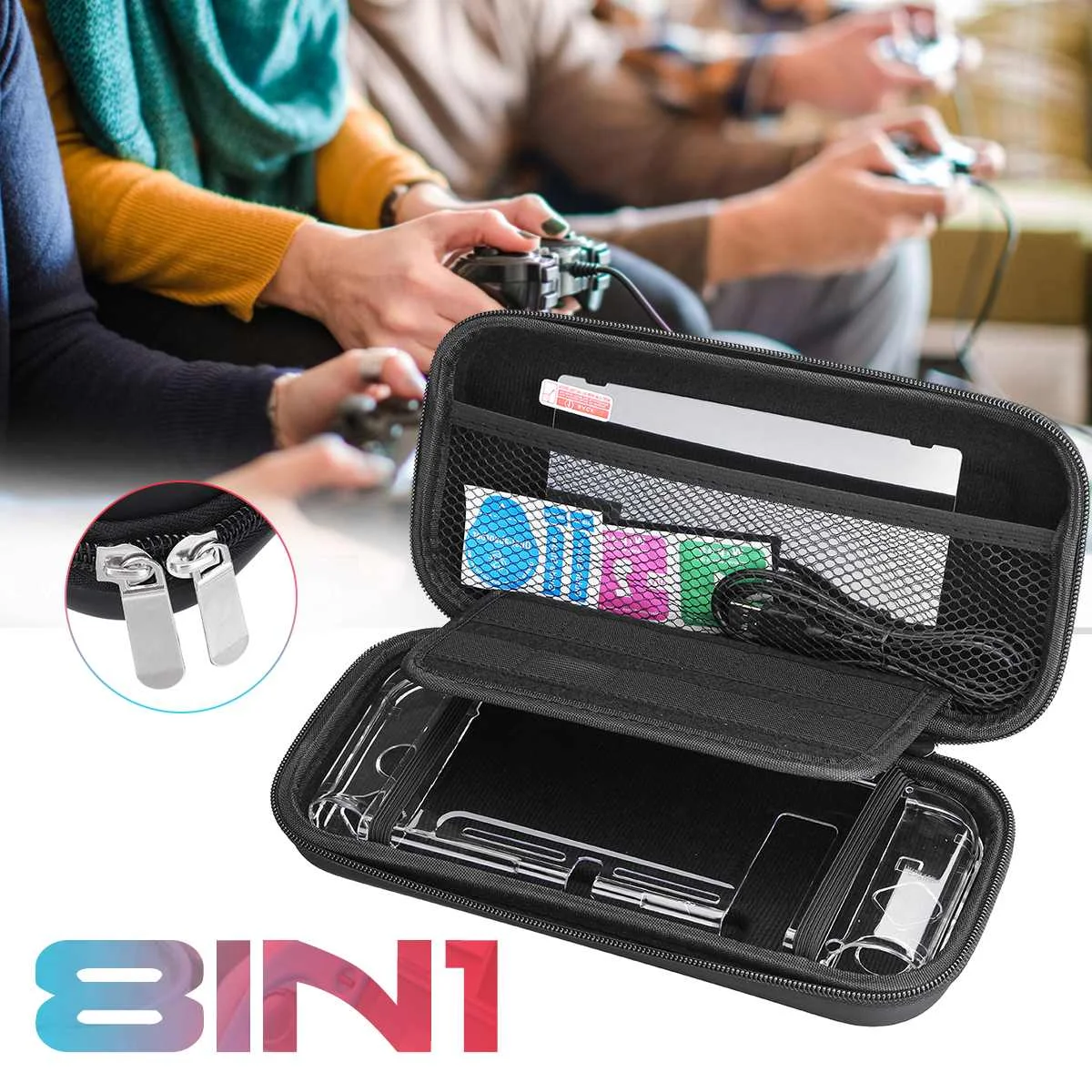 

8 in 1 Portable Hard Shell Case For Switch Usb Film Rocker Nylon Sleeve Storage Bag Handle Cover Protective Case