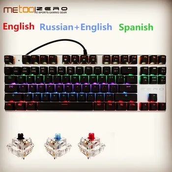 

Original Metoo Zero gaming keyboard Russian/English/Hebrew Mechanical Keyboard 87 104 keys usb Wired keyboard blue/red switch