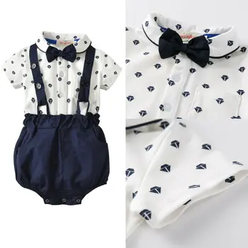 

2019 Summer Short Sleeve Gentleman Bodysuit Tops Overall Shorts Costume Outfit 2PCS Toddler Newborn Infant Baby Boys Clothes Set