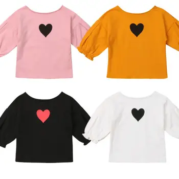 

1-6Y Toddler Kid Baby Girl Autumn Winter Ruffle Puff Long Sleeve Heart Print T-shirt Tops Blouse Sweatshirt Baby Clothes Outfits