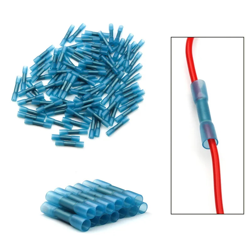 

200PCS Heat Shrink Terminals Waterproof Seal Butt Wire Cable Connectors Crimp Terminals Connector Kit 16-14 AWG 1.5-2.5mm2