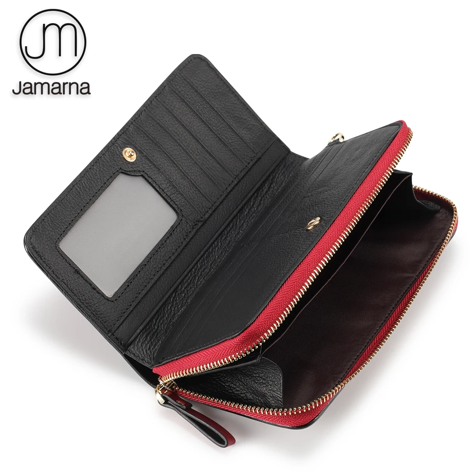 Женские кошельки Jamarna красные кожаные с клатчем и держателем для карт на молнии