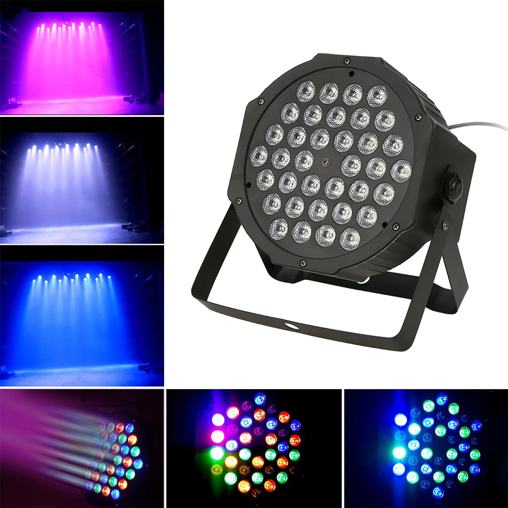 

Disco DJ Party 36LEDs RGB Plastic Mini Flat Stage Par Light DMX512 Sound Auto Master-slave 7/4Channels for Bar Club