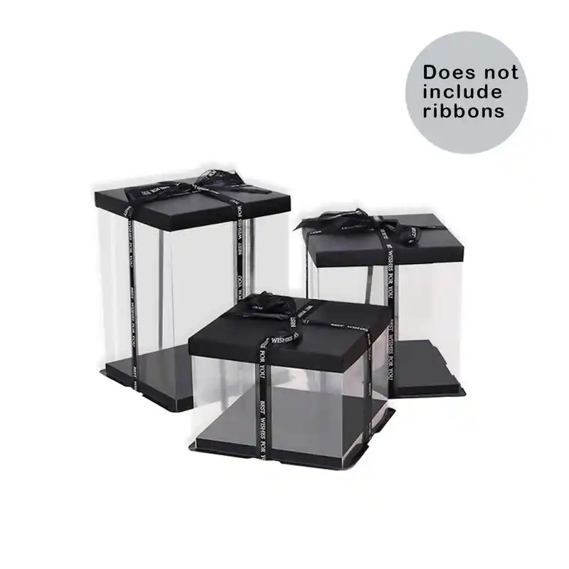 Rose Box Bear Doll Box Plastic Gift Box Packing Super Clear Thicken Layer Transparent Flower Box Birthday Cake Box(Black /& Transparent