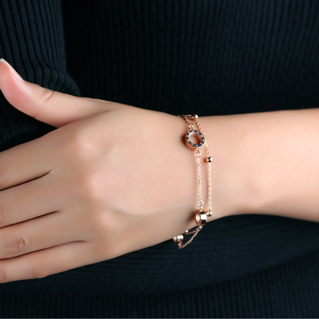 

Double Rose Gold Circle Letter Love Charms Bracelet Friendship Strand Bracelets Woman For Women Stainless Steel Jewelry