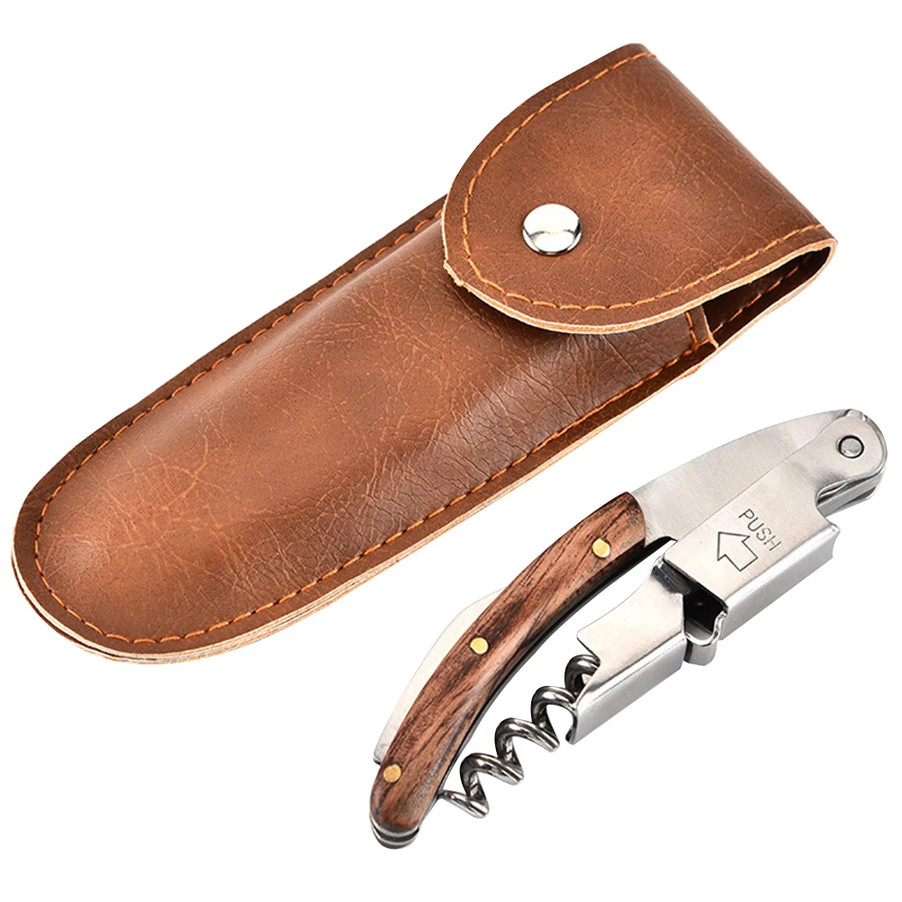 

Professional Wine Bottle Opener All-in-one Stainless Steel Corkscrew Bottle Opener With Wooden Handle Leather Case Wine Tool