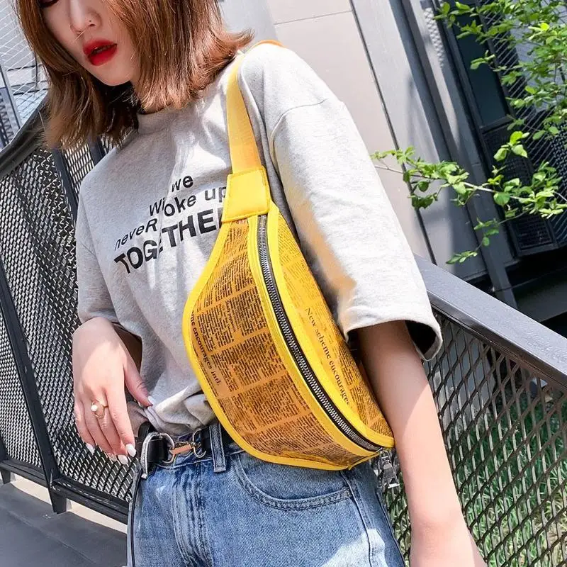 

Newspaper Print Sports Shoulder Messenger Waist Handbags Women Casual Fanny Belt Packs Outdoor Running Sport Bag