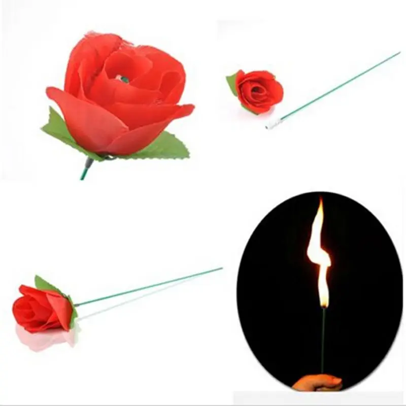 

Hot Close Up Magic Trick Fire Burning Rose Flower to Torch Rose Tricks Stage Flame Appearing Flower Fool' s Day Kids Child Gift