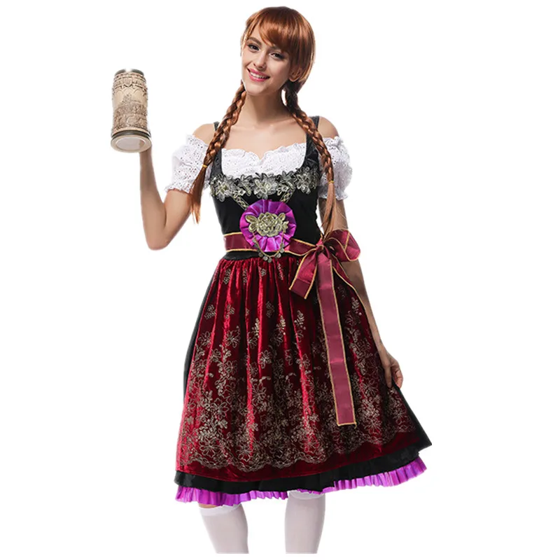 Sexy Germany Bavarian Oktoberfest Beer Girl Costume Halloween Party Maid Wench Dirndl Women