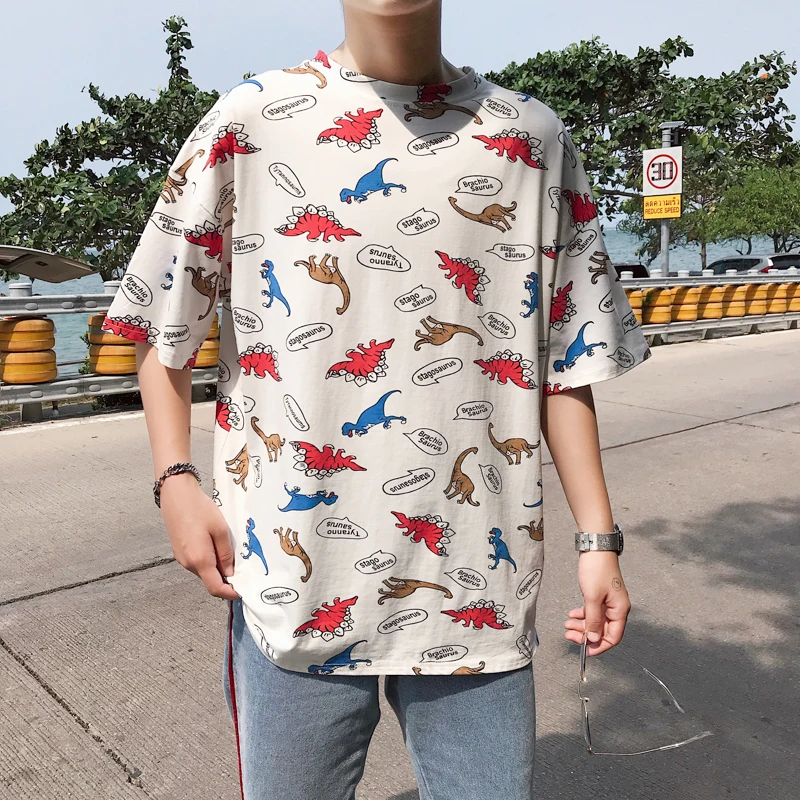

Casual T-shirt S-XL Summer Short-sleeved Printing Men's Solid Color Wild Youth Fashion Cotton New Loose Personality Round Neck