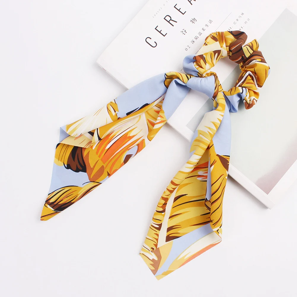 

Elegant Floral Leopard Streamers Bow Hair Ties For Girls Women Hair Scarf Scrunchies Elastic Hair Ribbon Bands Hair Accessories