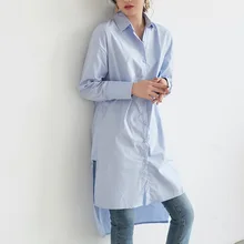 Низкая Высокая дизайнерская длинная рубашка в стиле ленивого офа, женские блузки, Корейская Весенняя однобортная хлопковая блуза с разрезом и длинным рукавом для женщин