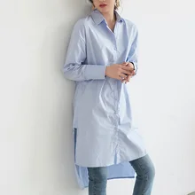 Low High Design Lazy Oaf Style Long Shirt Women Blouses 2019 Korean Spring Slit Single Breasted Long Sleeve Cotton Blouse Femme v neck slit sleeve high low blouse