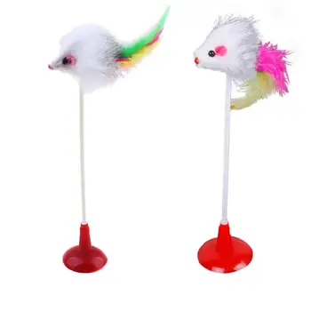

2pcs Funny Cat Toy Feather Plush Mouse Bottom Sucker for Pet Playing Toys Color in Random
