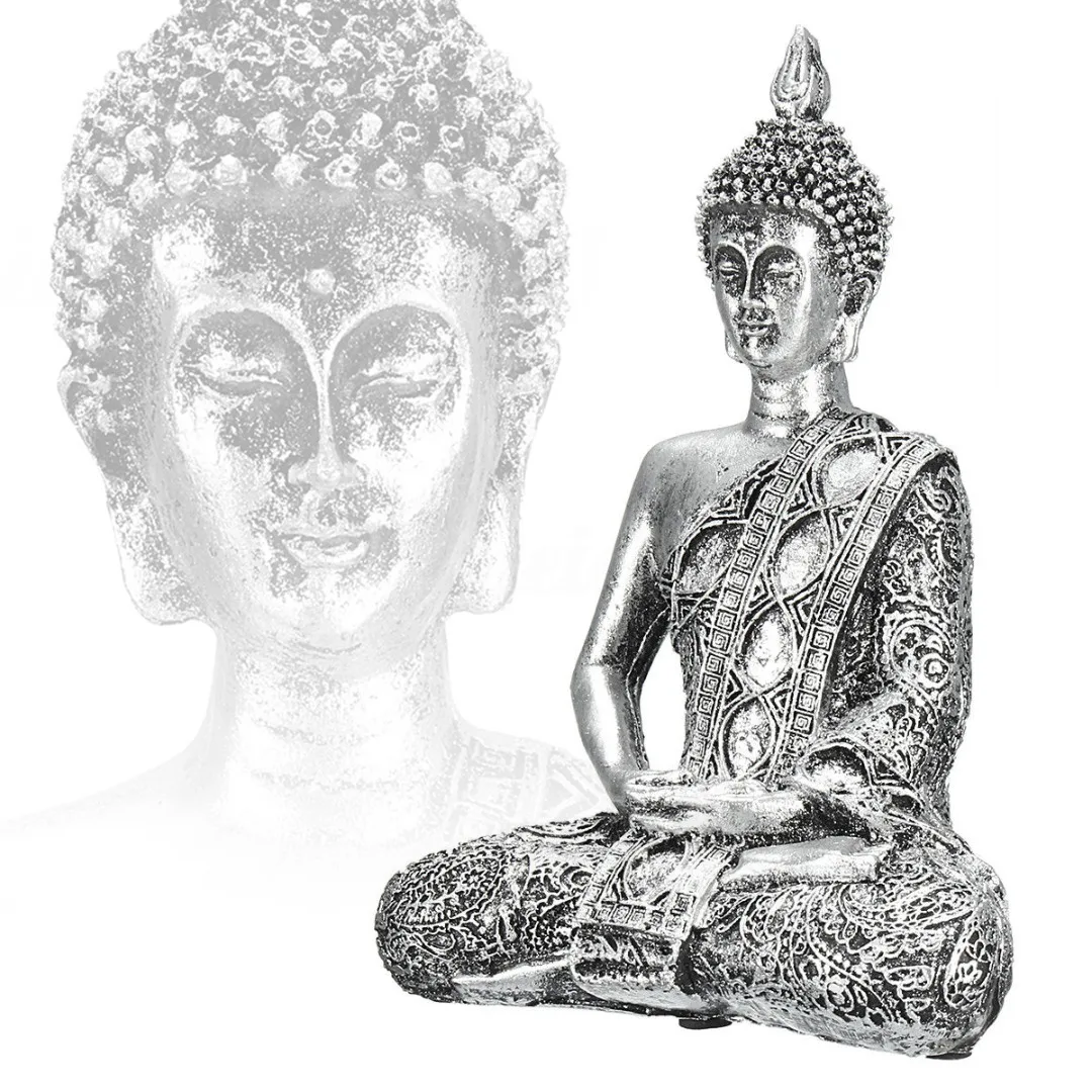 Тайский Будда Статуэтка скульптура Медитирующий античный домашний орнамент фэн шуй серебро