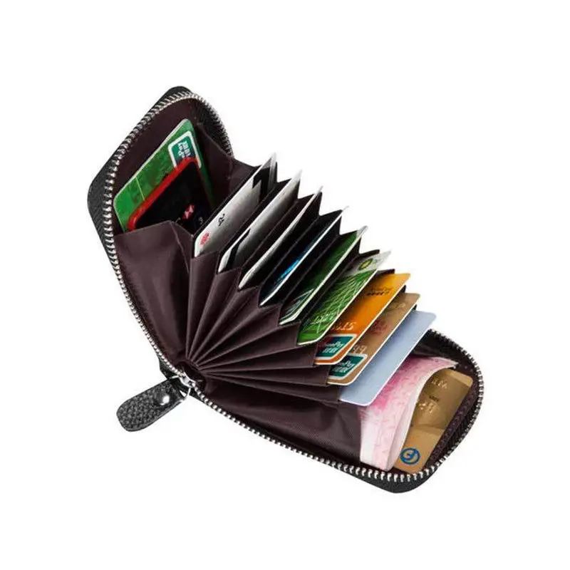 Men's Wallet Genuine Leather Credit Card Holder RFID Blocking Zipper Pocket Thin Men's Wallet Genuine Leather Credit Card Holder RFID Blocking Zipper Pocket Thin