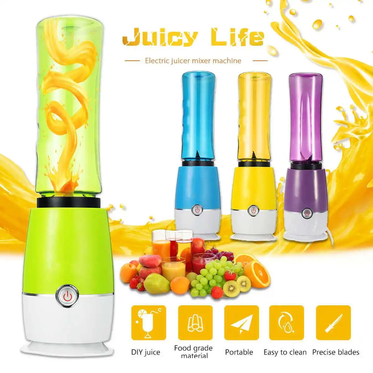 

500ML Electric Juicer Cup Mini Portable Maker Shaker Squeezers Fruit Mixer Orange Extractor Bottle 220V 180W