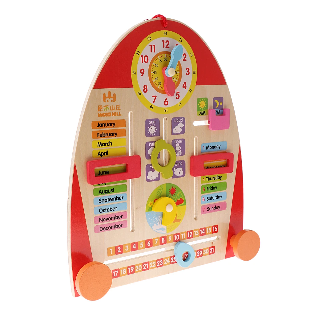 

Cute Wooden Calendar Board Teaching Clock for Children Preschool Early Learning Education Toy Kindergarten Teaching Aid Decor