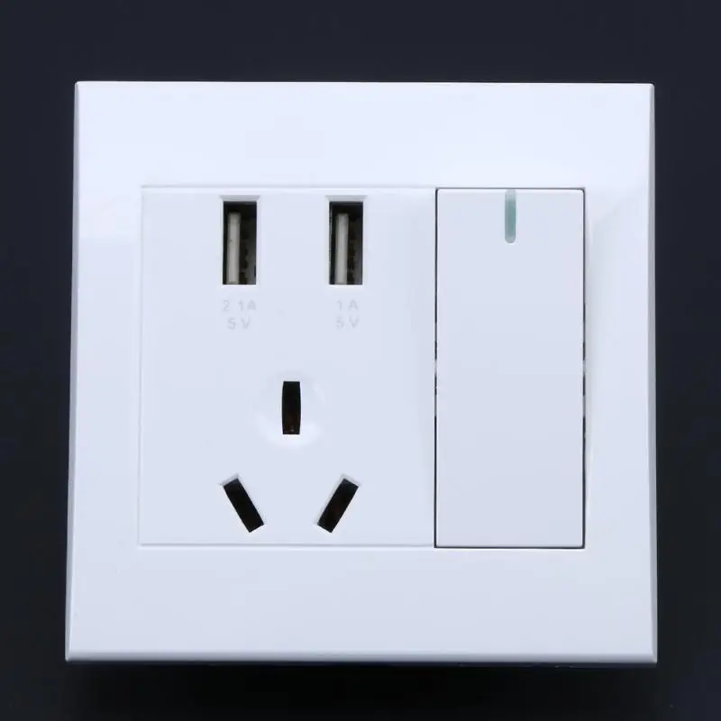 Wall Socket 5V 1000-2100mA USB Wall Household Use Switch Socket Panel Concealed Dual USB Wall Socket USB 2.0 Connection